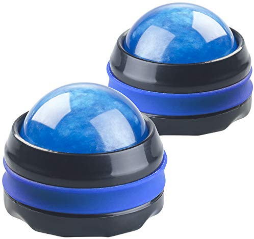 newgen medicals Massagekugeln: 2er-Set Massageroller für den ganzen Körper, mit 360°-Halterung, blau (Massage Roller Ball, Fußmassageroller, Fuss Massager)