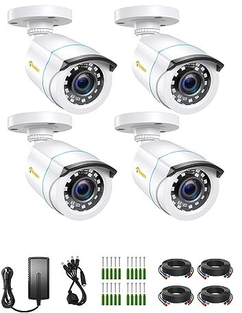 Anlapus 1080P Kit de Cámaras de Vigilancia Exterior 4pcs Cámara de Seguridad, 20M Visión Nocturna, Blanco