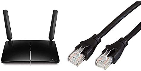 TP-Link Archer MR600 Router 4G + Advanced LTE CAT6, Wi-Fi AC1200 5GHz & 2.4GHz, 4 Puertos Gigabit + Amazon Basics - Cable de Red Ethernet con Conectores RJ45 (Cat. 6, 1000 Mbit/s, 4,2 m)