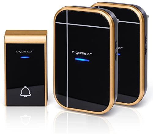 Aigostar Bell AC - Timbre inalámbrico, Timbre de Puerta con Indicadores LED, Resistente al Agua, 36 Melodías, 3 Niveles de Volumen, Timbre para Ancianos, Casa, Oficina (2 Receptor y 1 Transmisor)