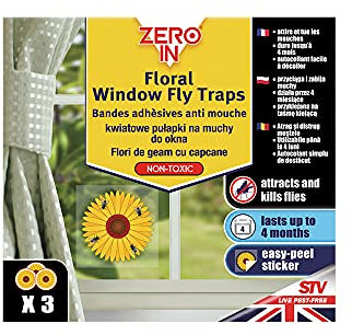 Zero In Floral Window Fly Trap Stickers 5 Pack (15 Stickers, Non-Toxic, Effective Fly Control, 4 Month Protection, Child Safe) – AMZ010 Multicolour