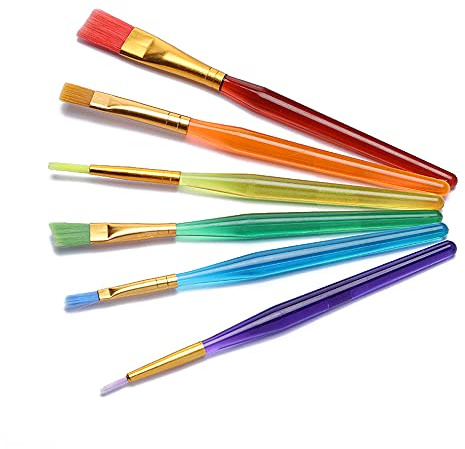 WYAN 6 Pièces Pinceaux Peinture, Pinceau, Pinceau Aquarelle,pour Aquarelle | Poils en nylon + tige en plastique PS, plusieurs formes de pinceaux,6 couleurs,pratiques,faciles à nettoyer, pour la peinture