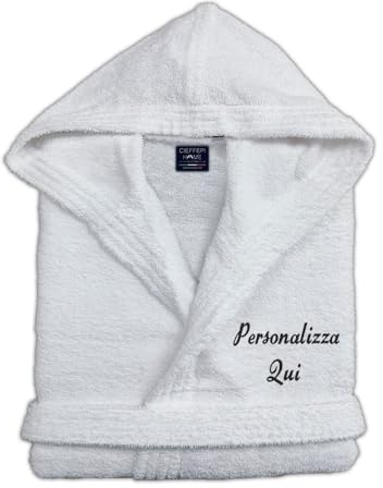 Cieffepi Home Collections Solo Mio Basic Peignoir personnalisé avec capuche en éponge douce hydrophile pur coton, Blanc, S