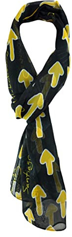TigerTie Chiffon Schal in gelb schwarz weiss mit Schriftzug Camino de Santiago, Jakobsweg und gelbe aufgedruckte Pfeile gemustert - Gr. 180 x 50 cm