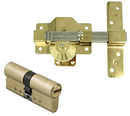 Amig - Pack de Seguridad Cerrojo de Acero y Cilindro de Latón Igualado para Puertas de Madera - Mod. 1PLUS - ø 70 mm (30-40) - Aumenta la Seguridad de tu Hogar - Acero Dorado