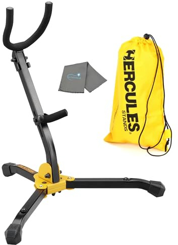 Lumintrail Hercules Alto Saxophone Stand w/ Carrying Bag, DS530BB, Folding Alto/Tenor Saxophone Stand w/ Adjustable Backrest, & a Cleaning Cloth