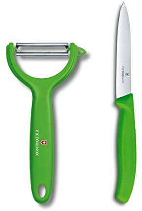 Victorinox Universalschäler CUT Pack für Obst und Gemüse - Extra scharf - Zackenschliffklinge/Zweischneidig - Ergonomischer Griff - Grün