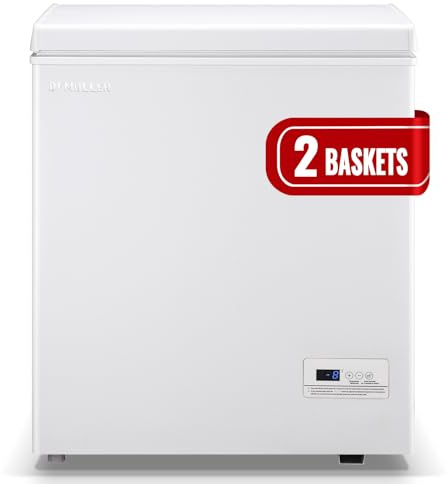 DEMULLER Chest Freezer with Electronic Control 41℉ to -15 ℉Deep Freezer 4.0Cubic Feet Freestanding Small Freezers with 2Removable Stainless Steel Basket Mini Freezer Top Open Door Compact Freezer