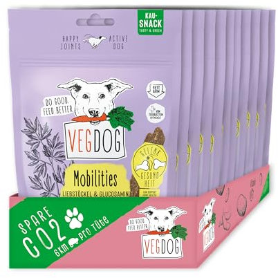VEGDOG Mobilities hypoallergene Kausticks für Hunde (12 x 115 g) | fettarmer Snack für gesunde Gelenke | Kauspaß für Allergiker mit Glucosamin und Kartoffel