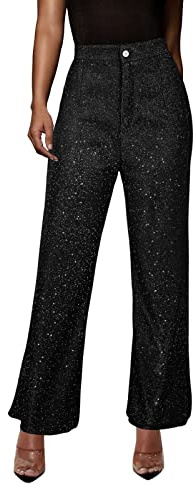 Pantaloni da donna con paillette, alla moda, a vita alta, stile retrò, a gamba larga, eleganti, casual, con brillantini, larghi, a vita alta, leggeri, elastici, larghi, per attività all'aria aperta,