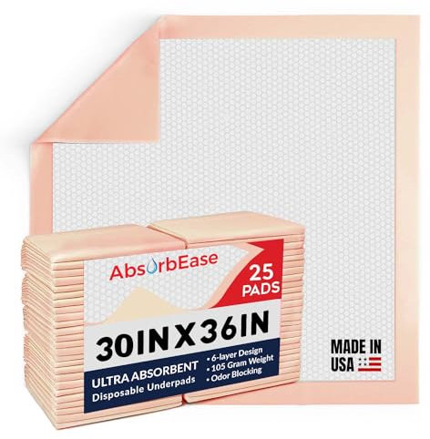 AbsorbEase® Almohadillas desechables ultra absorbentes, 25 unidades, impermeables, grandes, de 30 x 36 pulgadas, para incontinencia, a prueba de fugas, de secado rápido, para bebés, cachorros y