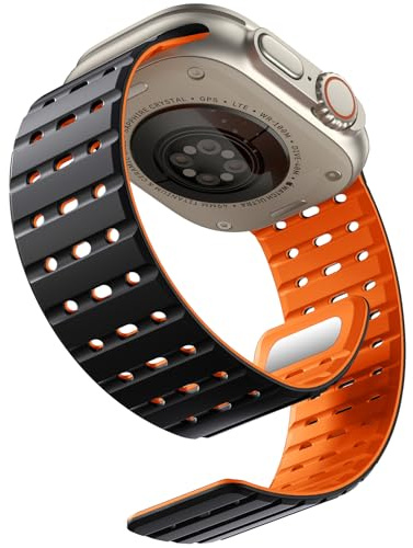 Bandletic magnetband kompatibelt med Apple Watch armband 45 mm 44 mm 46 mm 42 mm 49 mm, mjukt silikonsportband för Apple Watch Ultra 2/SE/iWatch Series 10 9 8 7 6 5 4 3 2 1 Ultra för män och kvinnor