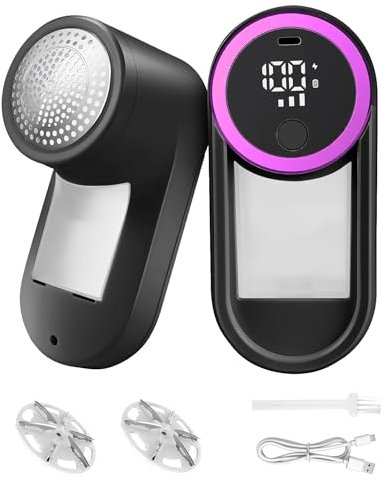 Weinsamkeit Levapelucchi Elettrico,Leva Pelucchi Ricaricabile con 3 Velocità Regolabili e Display LED Rimuovi Pelucchi di Spazzola a 6 Lame Togli Pelucchi Elettrico per Tessuti Maglioni Divani Tappeti