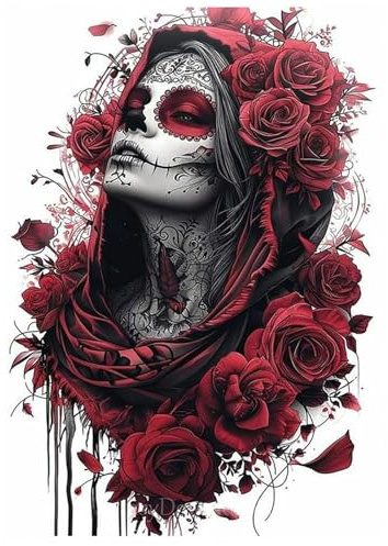 SHEGZHUC Pintura gótica mujer diamante 30 x 40 cm calavera rosa roja mosaico arte bordado punto de cruz imágenes regalo decoración de pared