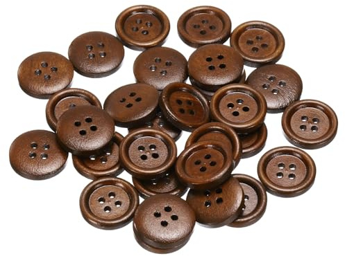 QUARKZMAN 30Pcs 28L Bouton Rond en Bois 11/16(18mm) 4 Trous Boutons à Coudre de Rechange en Bois pour Vêtements, Bricolage, Décoration, Café