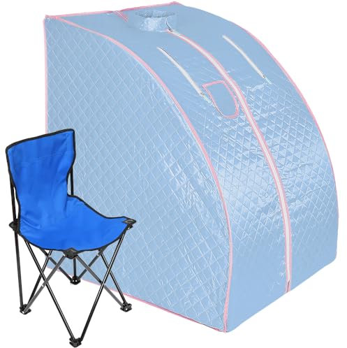 Ångbastu hopfällbar bastu bärbar kabin hem bastu spa tält bastu med fjärrkontroll temperaturkontroll bastu filt, 98 x 80 x 70 cm blå