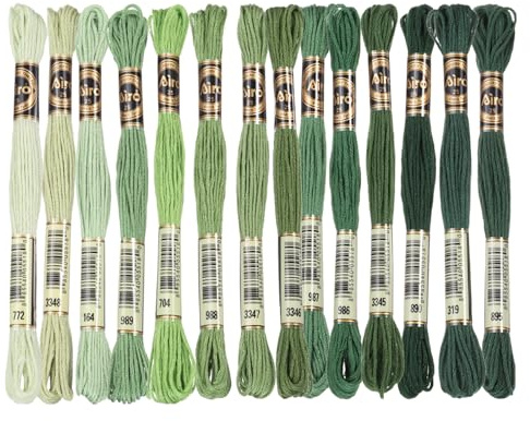 PATIKIL 14 Stück Stickgarn, je 8m, 6fädig, Polyester Stickfäden Armbandfaden für Kreuzstich, Handstickerei, DIY-Handwerksprojekte, Mehrfarbig Grasgrün