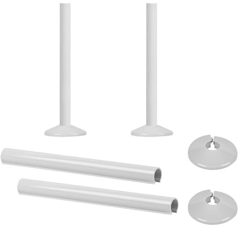 2 Pcs Radiator Pipe Covers White with Collars, 15 x 200 mm Snap-On Silicone Pipe Sleeves and Radiator Pipe Collars, PVC Pipe Cover Caps for Radiators and Heating Pipes