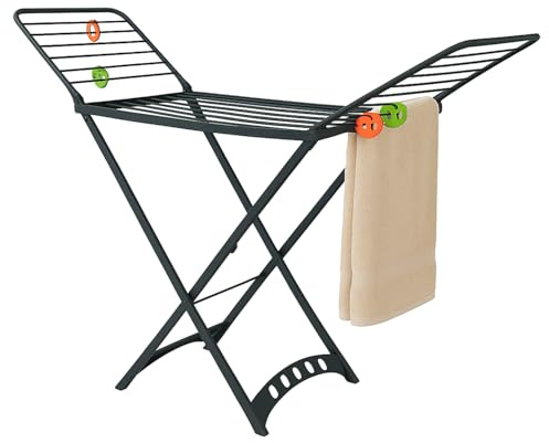 TIENDA EURASIA – Tendedero Plegable | Material Resina | Gris Marino | 20m Lineales | 6 Pinzas para Calcetines | Medidas Abierto 170x55x100 cm y Cerrado 120x55 cm | Peso Máximo Permitido 20Kg