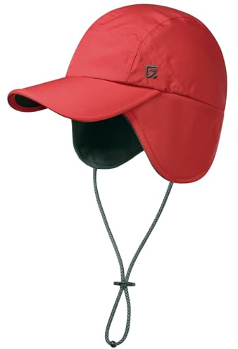 GADIEMKENSD Herren wasserdichte Wintermütze Baseballkappe mit Ohrenklappen Reflektierendes Seil Warme Trappermütze mit Fleecefutter Thermomütze für kaltes Wetter Jagd Laufen Rot