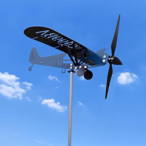 Blå flygplansväderbräda, kinetic metall vindsnurror för gård och trädgård, 3D kinetic vindspinner vindfångare skulptur, flygplan väderflyg metall vindsnurra