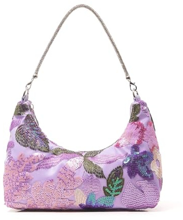 Ruoying Women's Beaded Sequin Floral Evening Bag Embroidered Top Handle Underarm Shoulder Handbags for Wedding Party