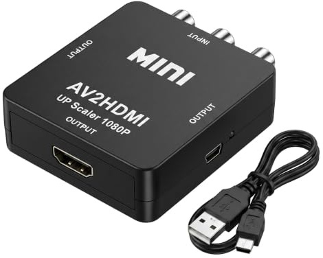 Rqkagf RCA till HDMI-adapter, AV till RCA HDMI 1080P/60Hz omvandlare för PS2, PS3, Xbox N64, Wii VHS, DVD, ljudkonverterare, videokonverterare, CVBS kompositadapter med USB-kabel 5 V
