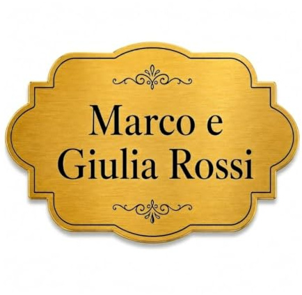 Targa Fuori Porta Personalizzata Plexiglass Sagomato 15x8,5cm - Targhetta Porta Ingresso Casa Condominio Ufficio - Adesiva per Citofono Cassetta Postale Cancello Esterno Interno Oro, Argento, Bianco