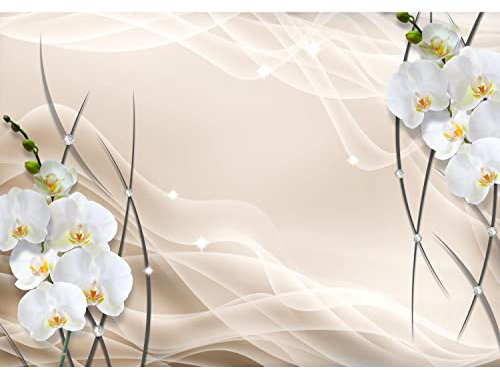 Runa Art Papel tapiz fotográfico 396 x 280 cm Flores de la orquídea 3d | Lana Decoración De Pared Sala Cuarto | Fabricación alemana | beige 9322012a