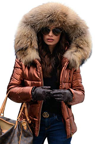 Roiii Women Winter Warm Down Jacket Thick Slim Flash Coat Down Outdoor Hood Parka Short Slim Jacket Black