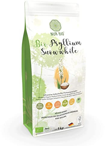 NUR BIO Ciotole per semi di psillio, 1 kg – 99,5% di massima purezza, bianco neve, qualità indiana, ricca di fibre, senza glutine