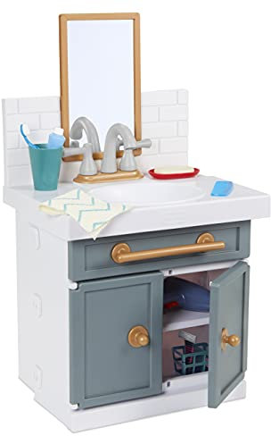 Little Tikes Mon premier lavabo avec 1 vrai robinet pour les jeux de rôle, 12 accessoires salle de main, jouet multi-couleur unique & interactif, 2 ans +