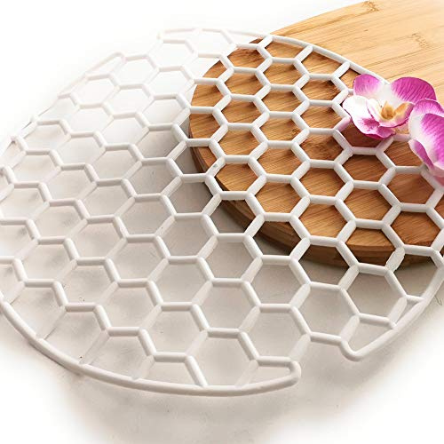 Kerafactum Tappetino in gomma per lavello tappetino antigoccia antiscivolo per cassetti protettivo rotondo per lavello tappetino di protezione antiscivolo per lavello tappetino in gomma bianco 2 pezzi