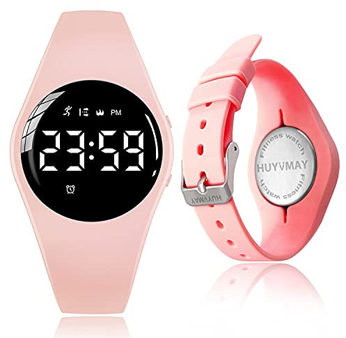 HUYVMAY Fitness Tracker Klocka för Barn och Damer, Fitness Klocka utan App/Bluetooth, Stegräknare med Distans- och Kaloriräknare, Vattentät, Stoppur, Väckarklocka