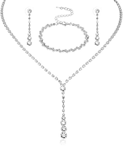 Yolev 4 Stück Brautschmuck Set - Hochzeitsschmuck Mit Halskette, Tropfen Anhänger, Ohrringe, Strass Armband - Kristall Hochzeit Schmuck Für Damen Und Mädchen
