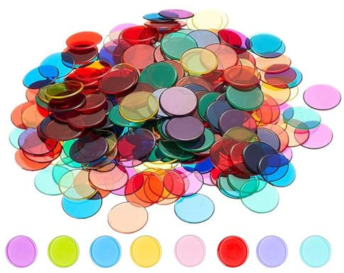 BLeezm 200 STK Bingo Chips Plastik Chips Transparente 6-farbige Zähl-Chips Plastikmarkierer für Bingo Spielkarten Mathe Üben Anzahl der Spielchips - 1,9 cm(Zufällige Farbe)
