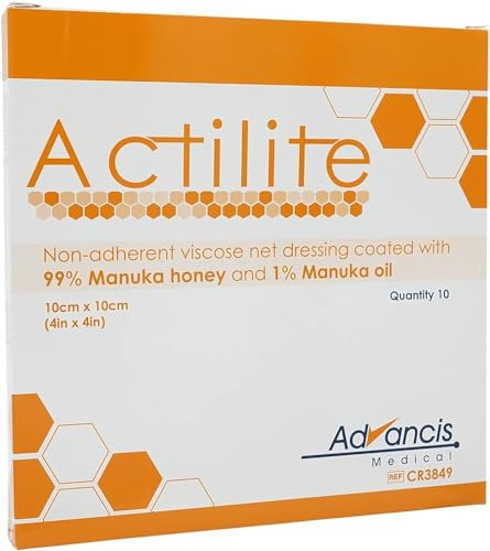 Actilite 10 x 10cm Non-Adherent Viscose Net Dressing beschichtet 99% Manuka Honig 10 Stück