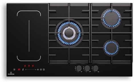 Klarstein MultiChef 5 Plaque Induction Et Gaz - 5 Zones, Flexzone, 10,6 Kw, Commande À Glissière, Stop&Go, Minuterie, Noir, 87,5 Cm