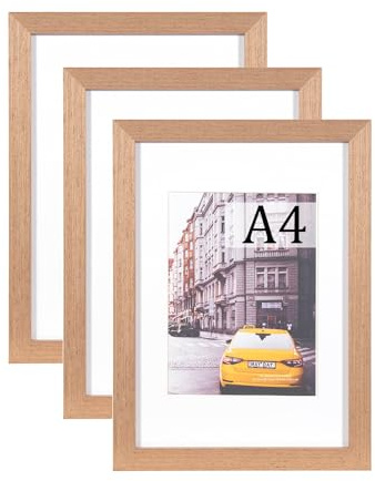 kennethan Brown Wooden A4 Picture Frame Set of 3 with Mount,A4 Poster Frame,A4 certificate frame for Freestanding and Wall Mountable