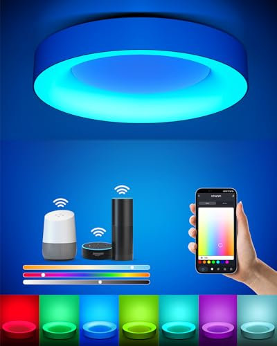 Matane Smart LED Deckenleuchte RGB Farbwechsel Dimmbar, 24W Deckenlampe mit APP Steuerung, 3000K-6500K Lampen Kompatibel mit Alexa, für Jugendzimmer Wohnzimmer Schlafzimmer Kinderzimmer Rund Weiß 28cm