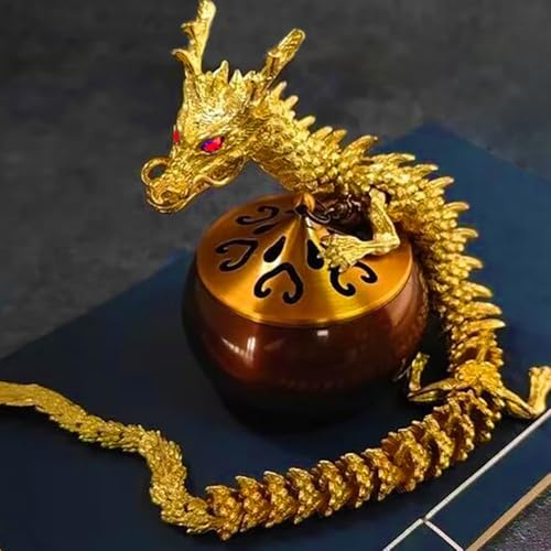 blandinelove Drago Articolato Dorato, Statua Feng Shui Drago Ornamento, Giunti Flessibili Drago Cinese Decorazione per la Casa Executive Desk Figurine Attirare Ricchezza e Buona Fortuna Ufficio Home