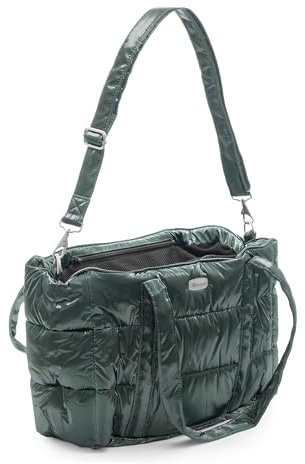 Record - Borsa trasportino Subzero per cani e gatti. Traportino per Cani in poliestere resistente con effetto cangiante. Tracolla removibile, fondo e tasca interna con zip | Verde, 42,5 x 20 x 29 cm