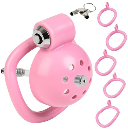 BDSMJOY Chastity cage con 4 cock rings et Dilatatore uretrale cavo, Gabbia per il pene per una facile minzione, Male uomo pene Cock cage Sex Toys per Prevenire L'erezione (Rosa)