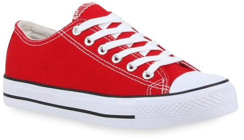 Women's Ladies Girls Canvas Low Top Lace Up Trainers Sneakers Pumps Plimsolls Size UK 3-8 (Red, UK Footwear Size System, Adult, Women, Numeric, Medium, 6)
