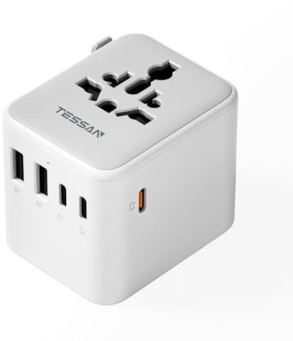 TESSAN Adattatore Universale da Viaggio USB C GaN 65W PD Ricarica Rapido, Adattatore Presa con 5 USB, Spina Universale da Viaggio per USA Thailandia Giappone Regno Unito Brasile Australia Spagna