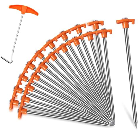Quixotical 20X Picchetti in Acciaio - Robusti Picchetti, Picchetti per Tende in Acciaio per Campeggio e Outdoor - per Terreni Normali e Duri