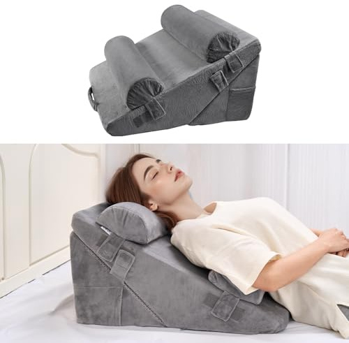 VEVOR Cuscino a Cuneo per Dormire, Set 4, Cuscini Ortopedici Regolabili per Letto, Supporto per Braccio, Gamba, Collo e Spalla, per Mal di Schiena, Reflusso Acido, Sollievo dal Russare, Grigio Scuro