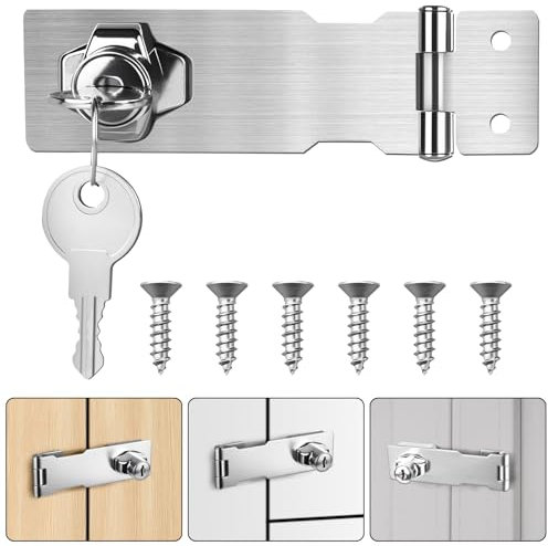 Flintronic Lucchetto Hasp, 4 Pollici Lucchetto Hasp in Acciaio Inox, Con Viti e Chiavi, Chiusura Armadio Serratura in Metallo per Porte Mobili Cassetti Armadietti Finestra Cancelli- Argento