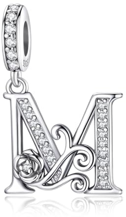 ChenYuTe Lämplig för Pandora armband bokstavsberlocker, romantiska rosberlocker, smyckesgåvor till dig själv, mamma, dotter, flickvänner, Sterlingsilver, Kubisk zirkonia