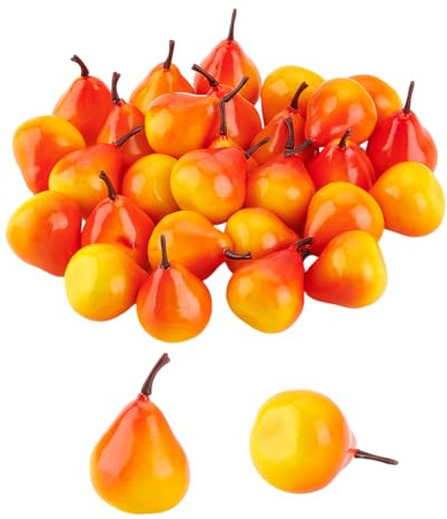PH PandaHall 30 piezas de peras artificiales de 1.2 x 1.8 pulgadas, mini pera sintética, decorativas, frutas de plástico realistas, pequeñas peras, modelo, dector para cocina, escritorio, centro de